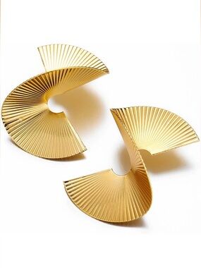 Gold Abstract Fan Earrings #Modern Statement Earrings #Minimalist Geometric Jewe